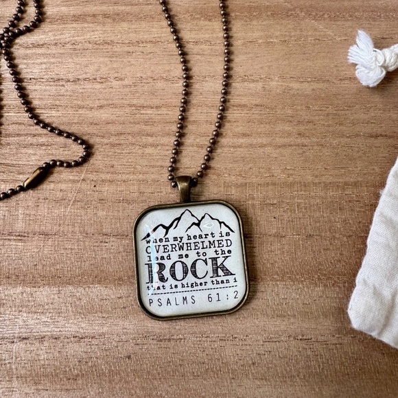 TheAdoptShoppe Psalm 61:2 Brass Glass Top Pendant Necklace & Chain - Picture 4 of 9